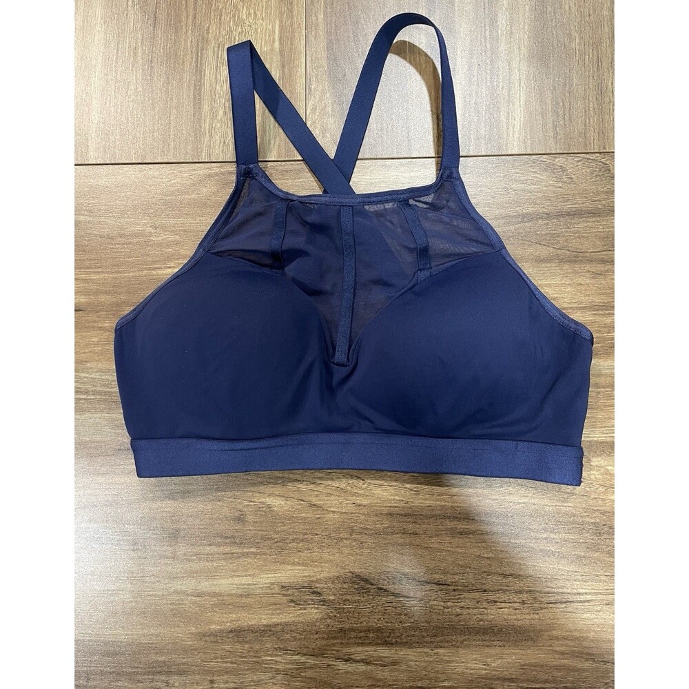 Victorias Secret Navy Blue Halter Wireless Mesh Sport Bra Workout Athleisure 34B
